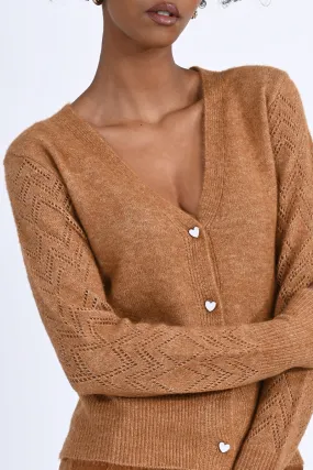 Hearts Button Camel Cardigan