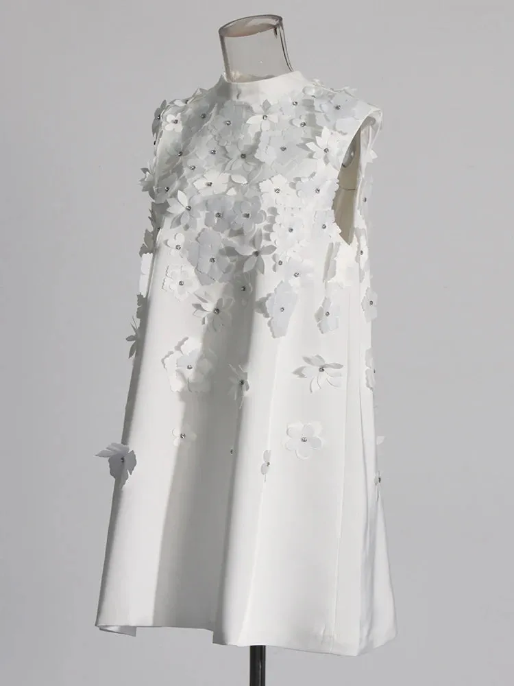 Helena Chic Flower Appliques Mini Dress