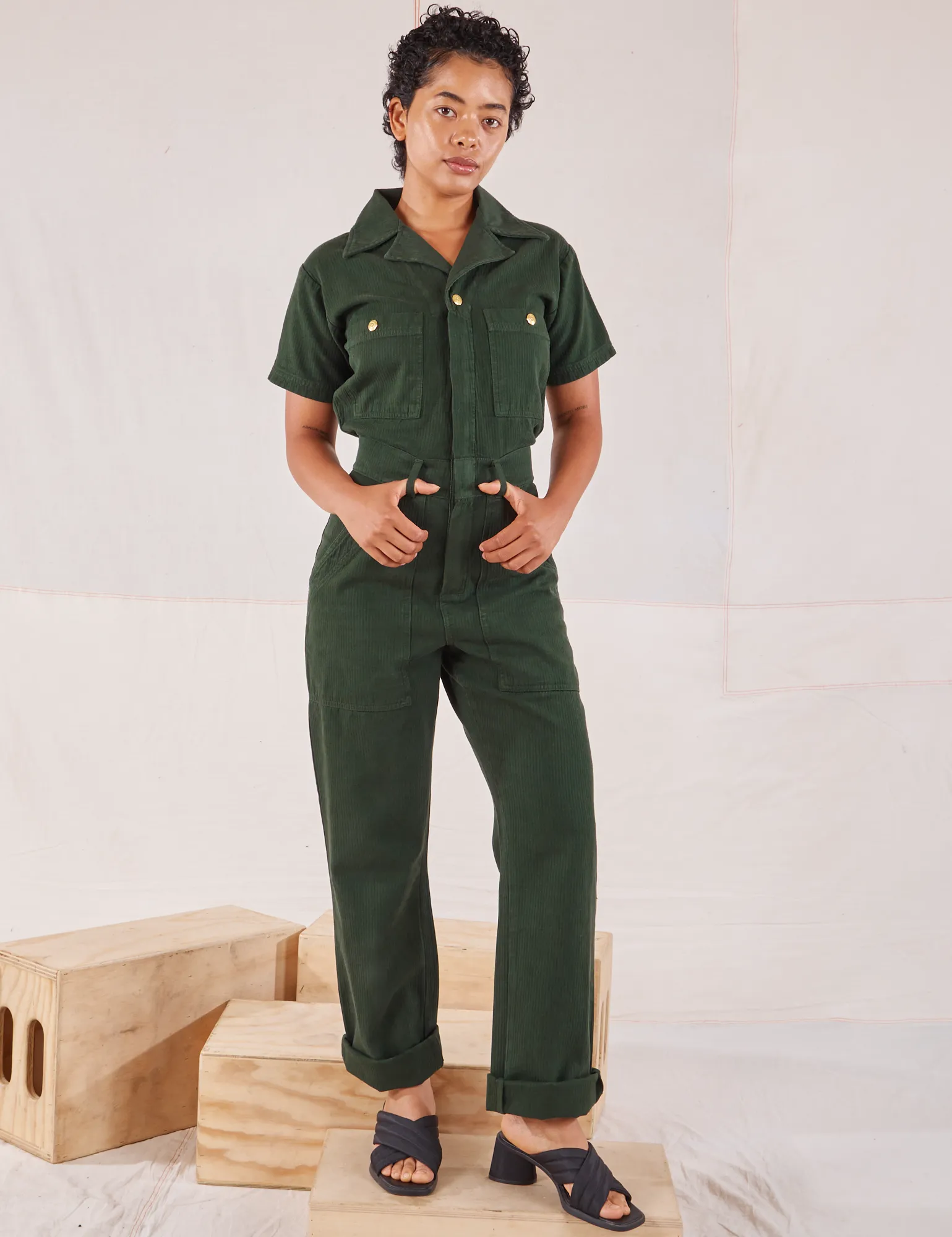 Heritage Short Sleeve Jumpsuit - Swamp Green