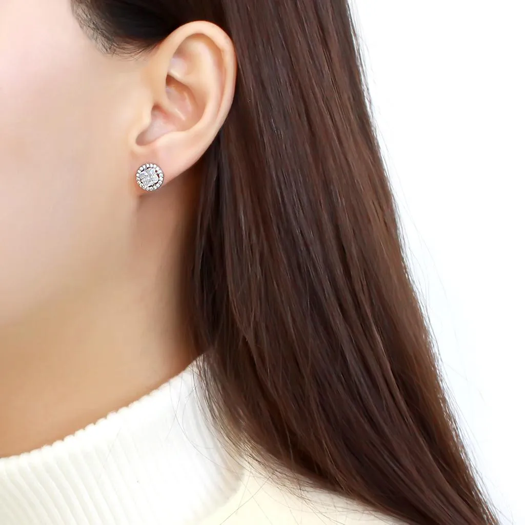 High polished (no plating) Stainless Steel Earrings with AAA Grade CZ in Clear for Women Clear Stone Color Style DA295