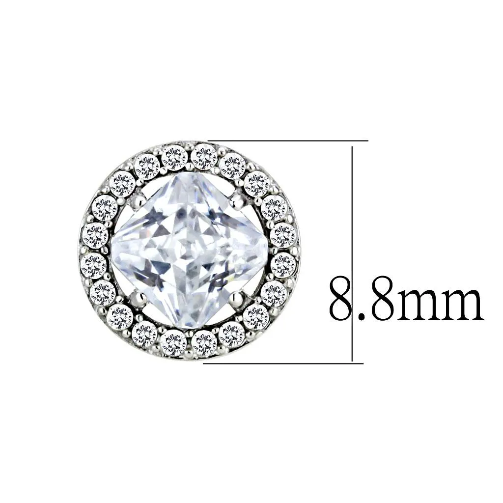 High polished (no plating) Stainless Steel Earrings with AAA Grade CZ in Clear for Women Clear Stone Color Style DA295