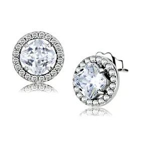 High polished (no plating) Stainless Steel Earrings with AAA Grade CZ in Clear for Women Clear Stone Color Style DA295