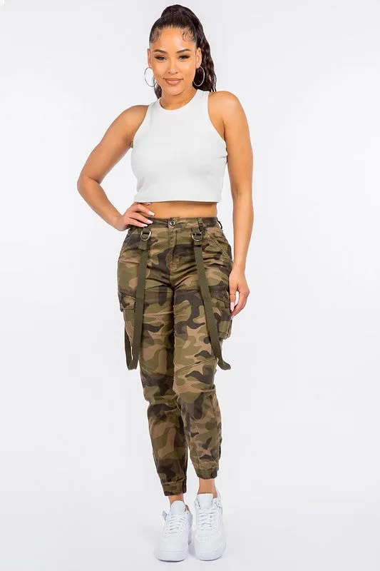High Waist Cargo Joggers With Suspenders