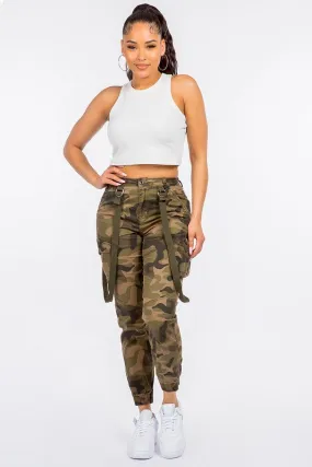 High Waist Cargo Joggers With Suspenders