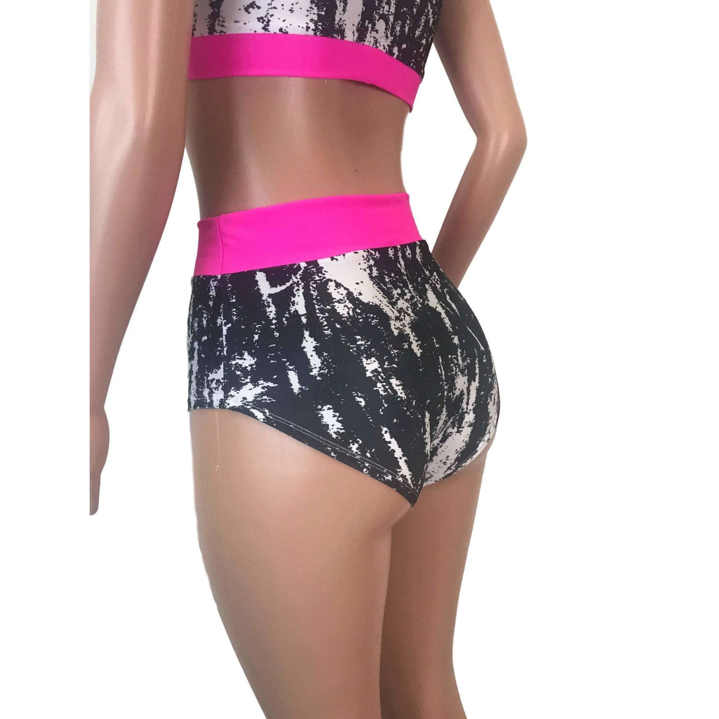 High Waist Hot Pants - Black & White w/ Hot Pink