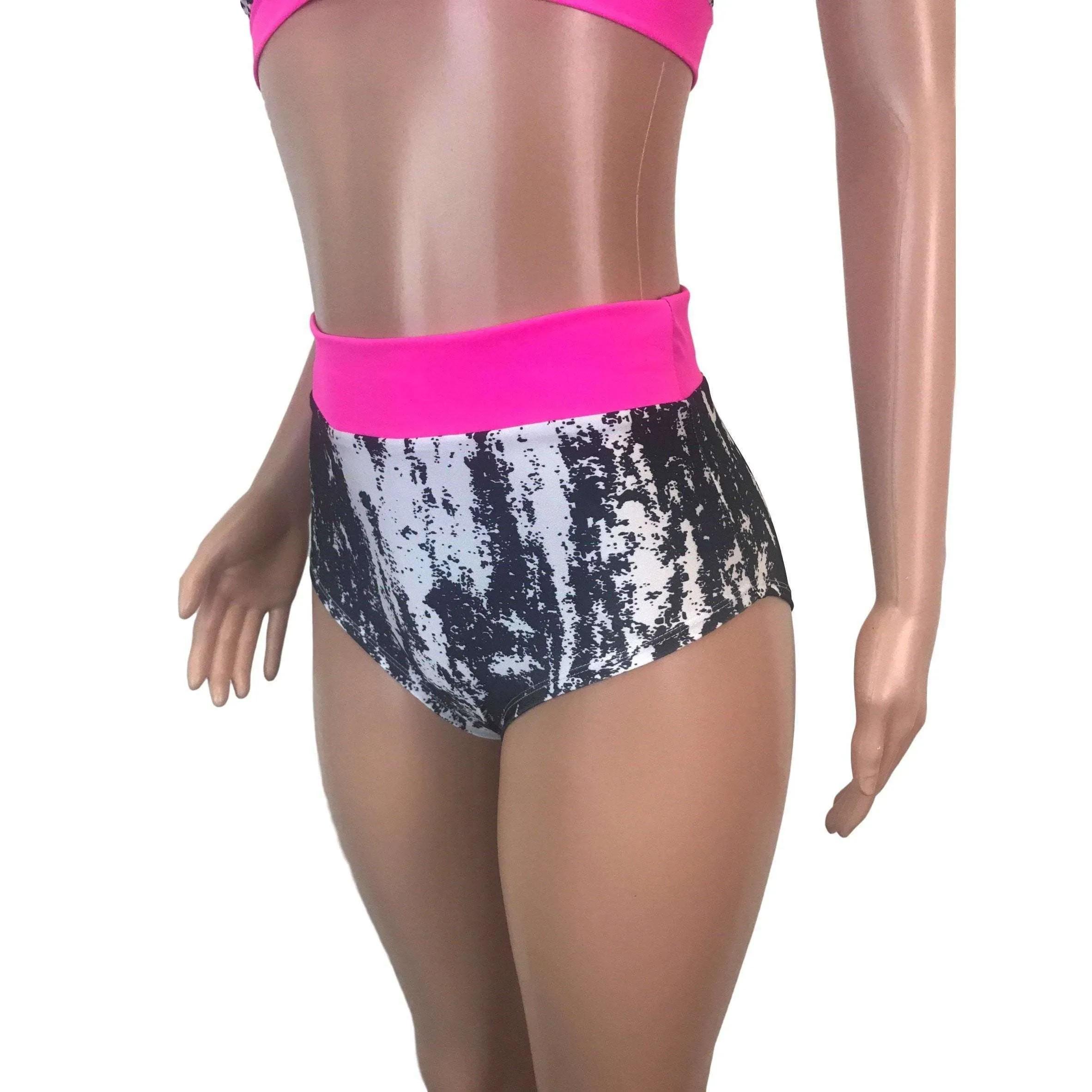 High Waist Hot Pants - Black & White w/ Hot Pink