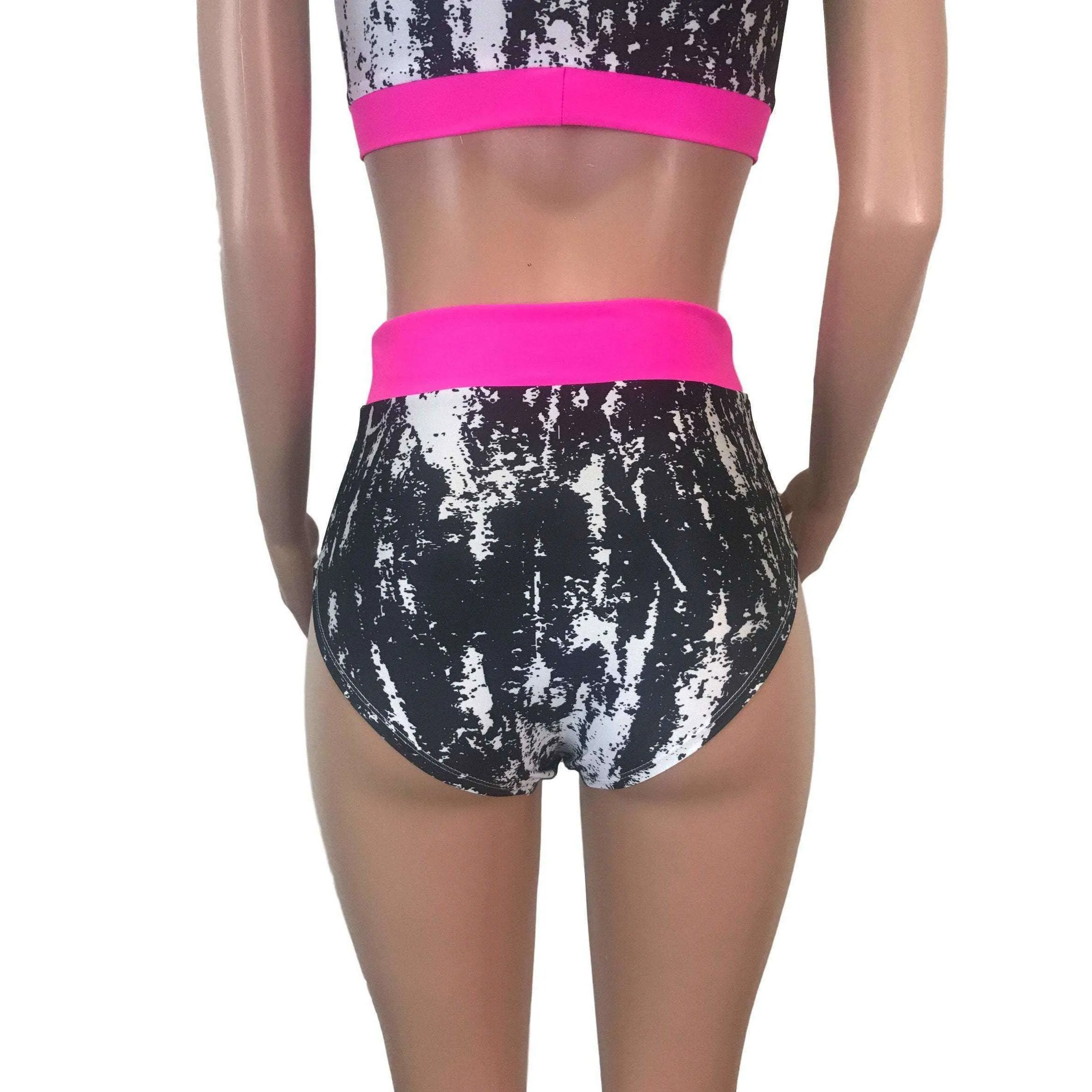 High Waist Hot Pants - Black & White w/ Hot Pink