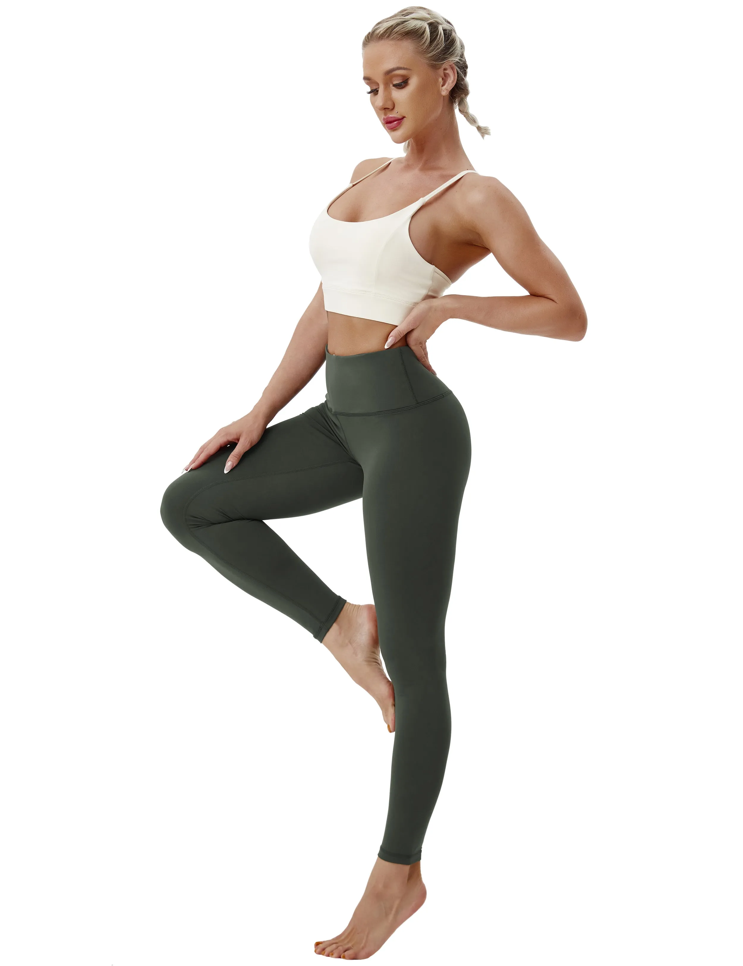 High Waist Plus Size Pants olivegray_Plus Size