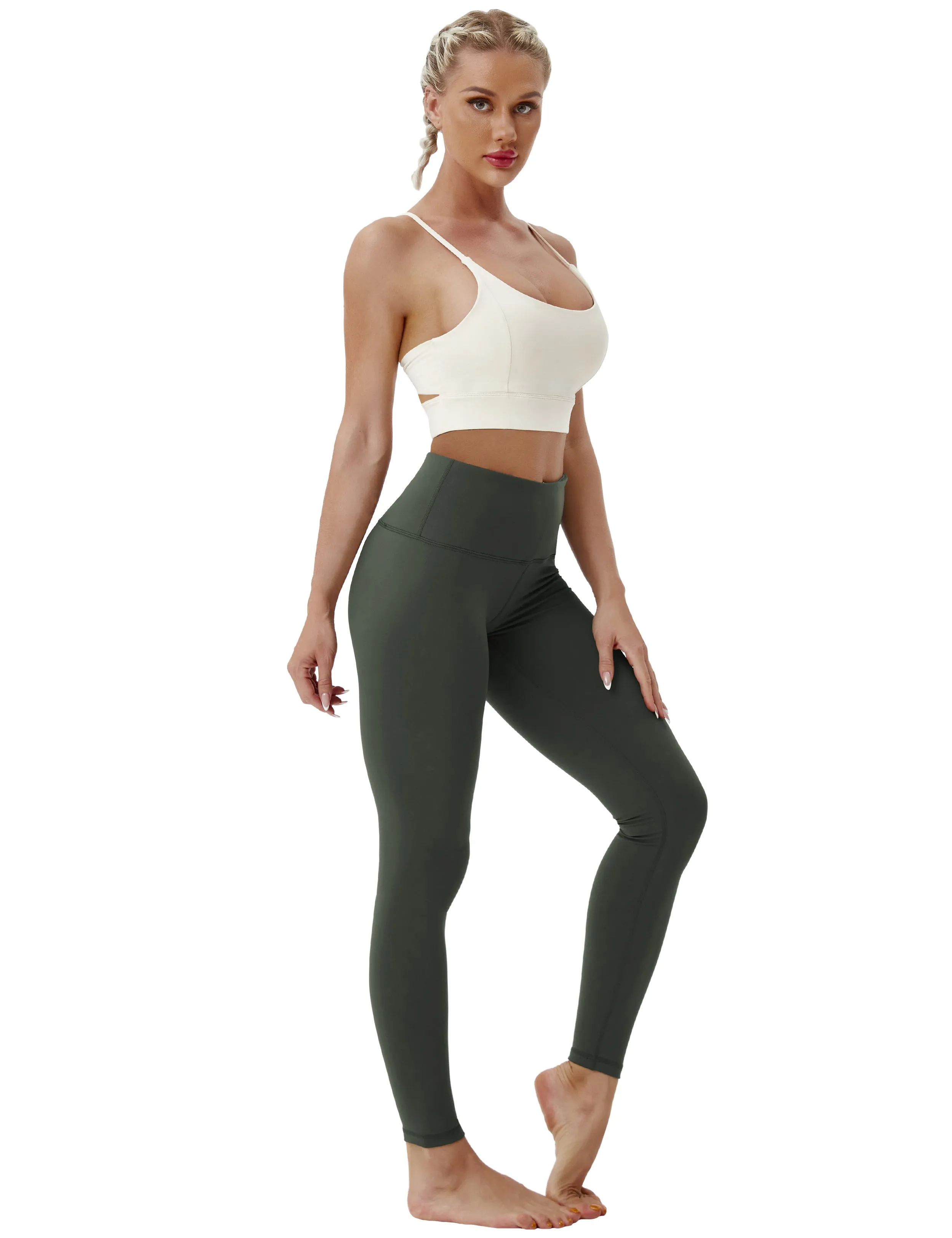 High Waist Plus Size Pants olivegray_Plus Size