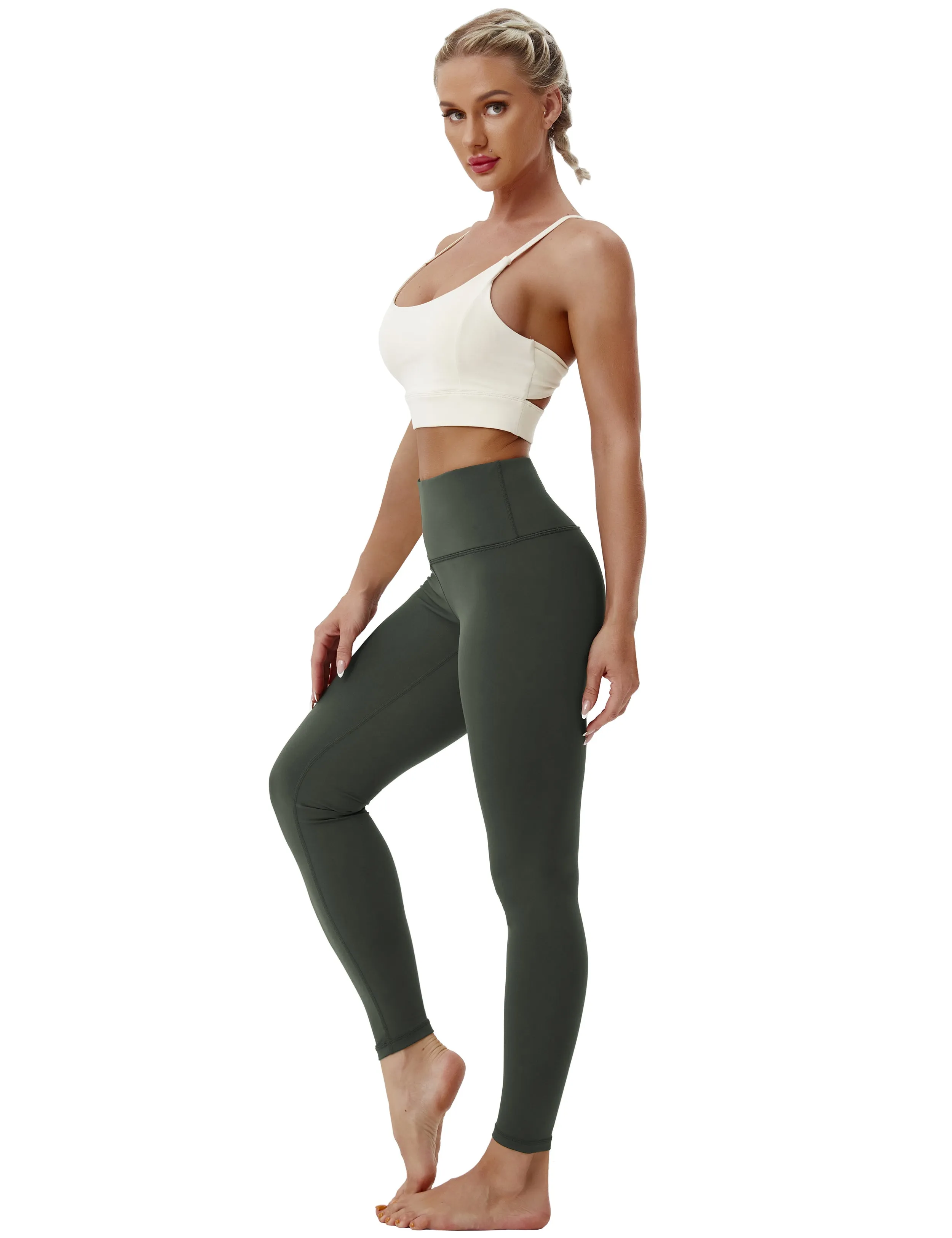 High Waist Plus Size Pants olivegray_Plus Size