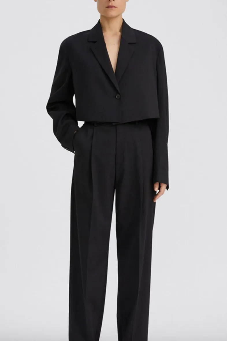 High waist straight pants / black