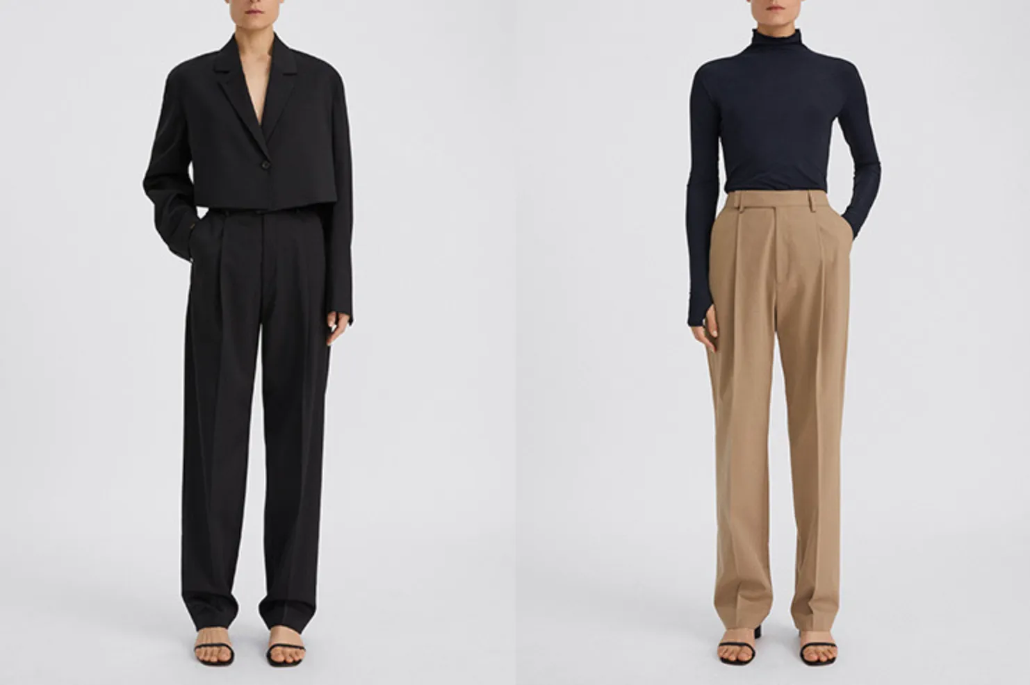 High waist straight pants / black