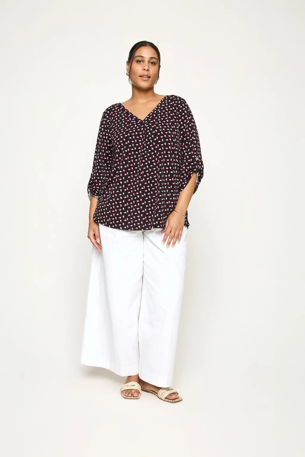 Hollie Plus Size Roll-tab Sleeve Knit Blouse
