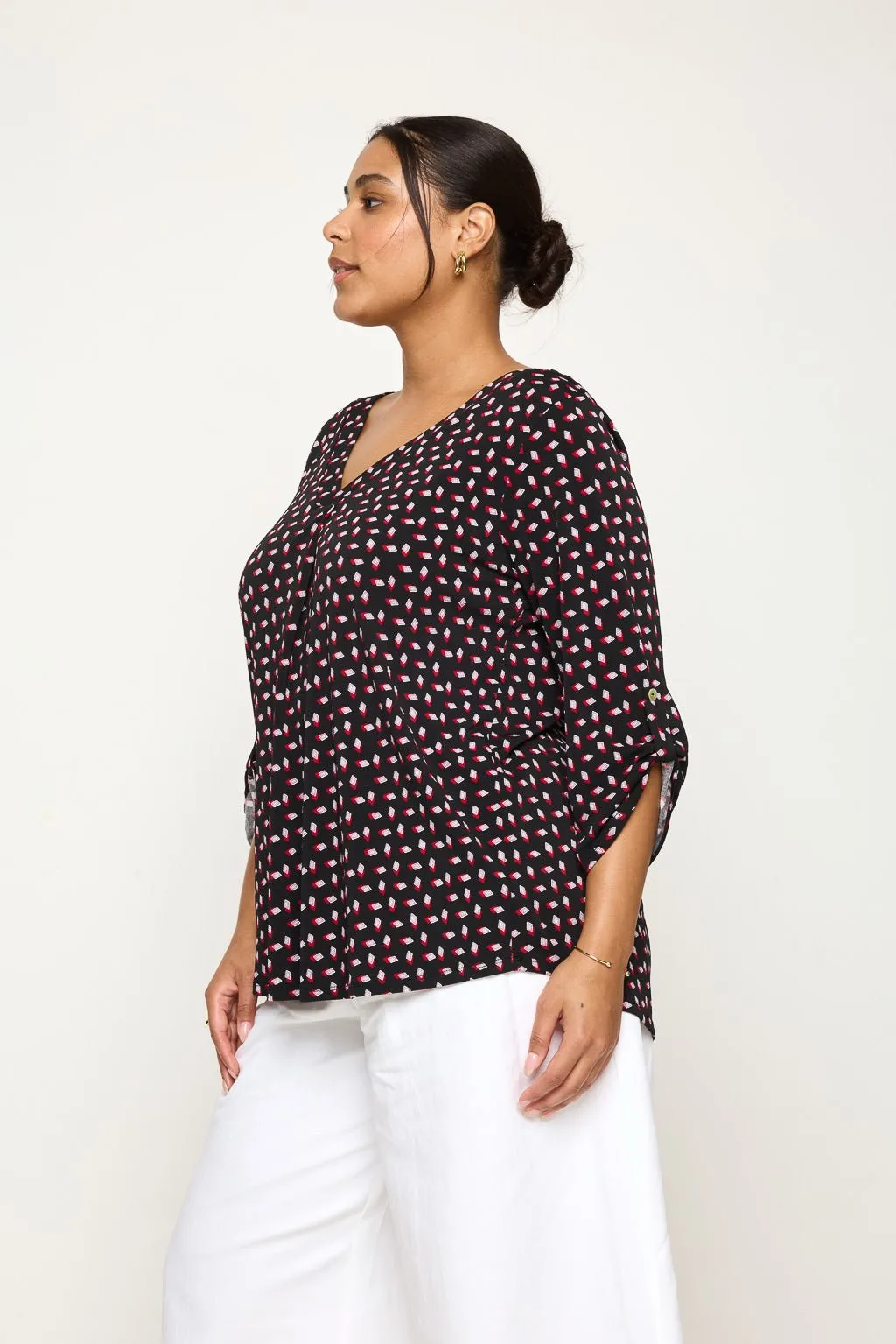 Hollie Plus Size Roll-tab Sleeve Knit Blouse