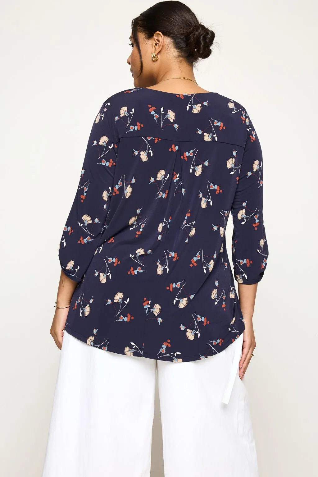 Hollie Plus Size Roll-tab Sleeve Knit Blouse