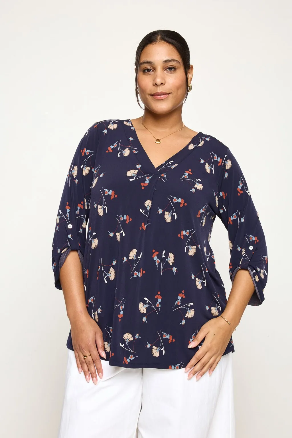 Hollie Plus Size Roll-tab Sleeve Knit Blouse