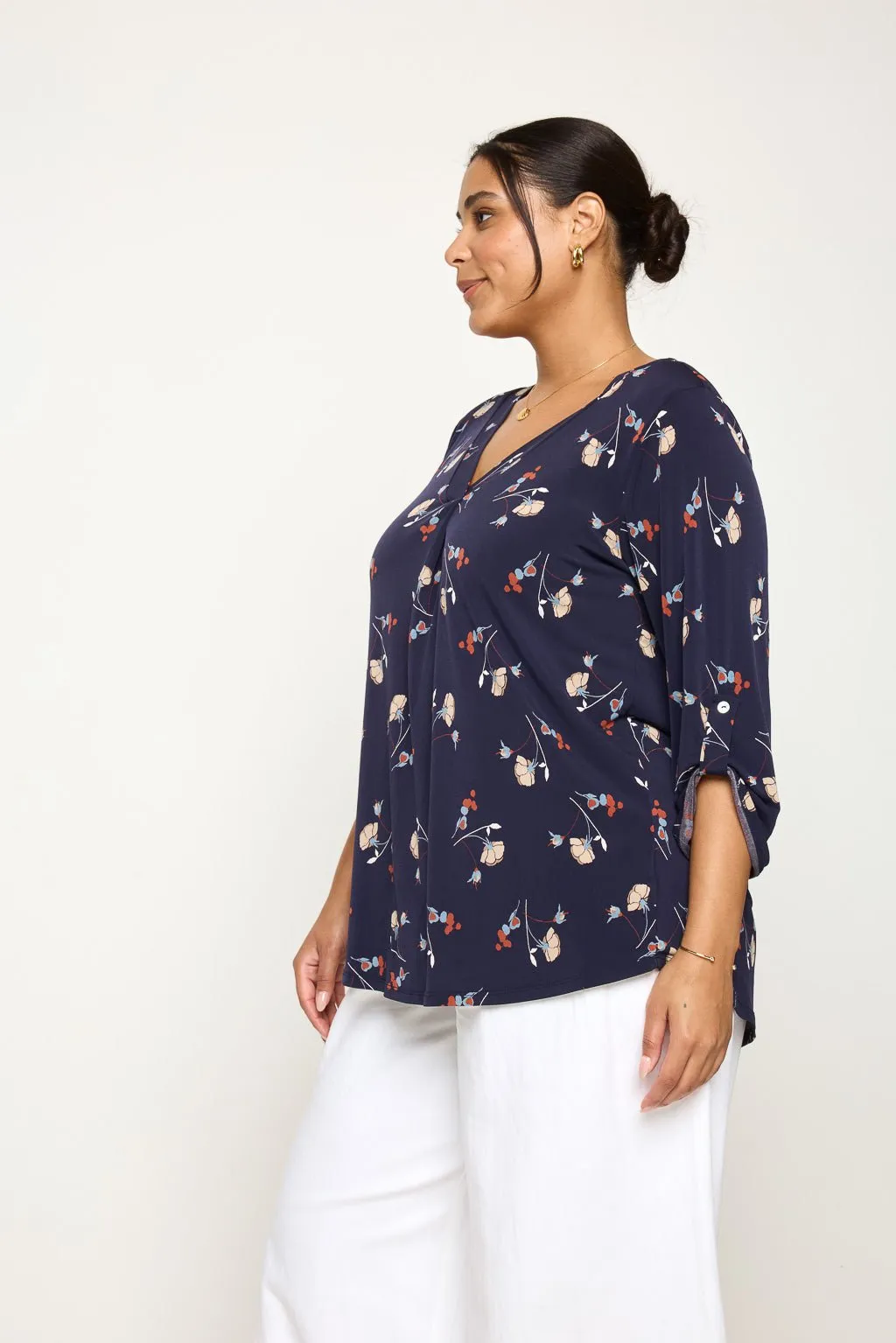 Hollie Plus Size Roll-tab Sleeve Knit Blouse
