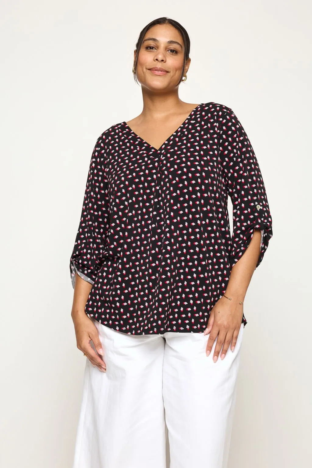 Hollie Plus Size Roll-tab Sleeve Knit Blouse