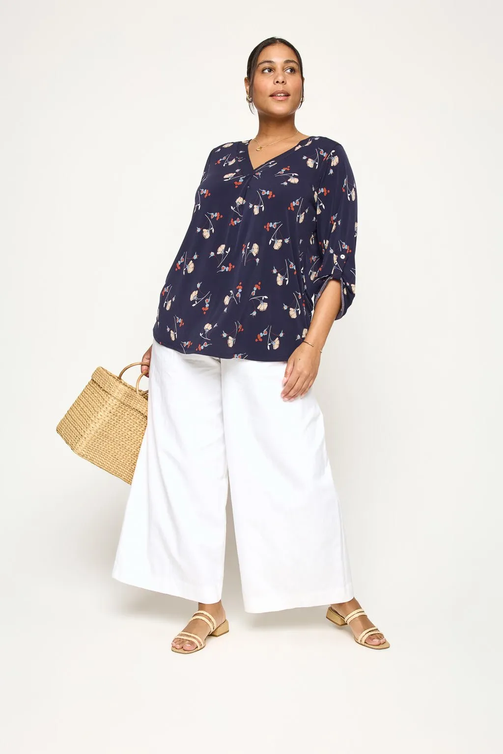 Hollie Plus Size Roll-tab Sleeve Knit Blouse