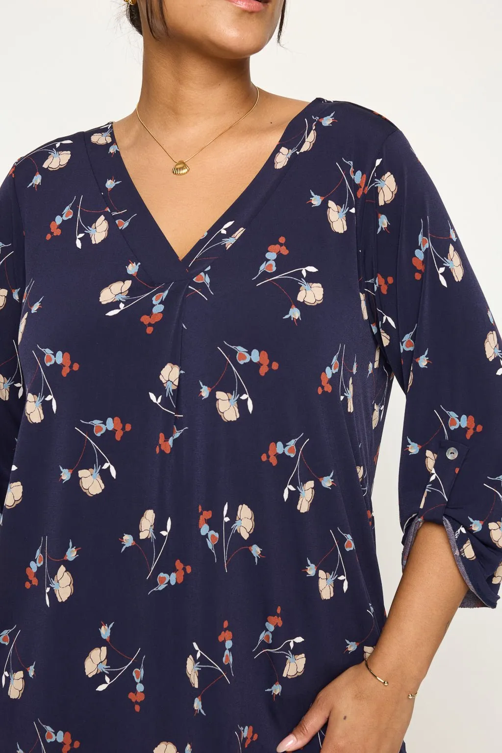 Hollie Plus Size Roll-tab Sleeve Knit Blouse