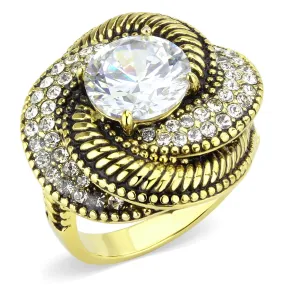 IP Gold(Ion Plating) Stainless Steel Ring with AAA Grade CZ in Clear for Women Style TK3714