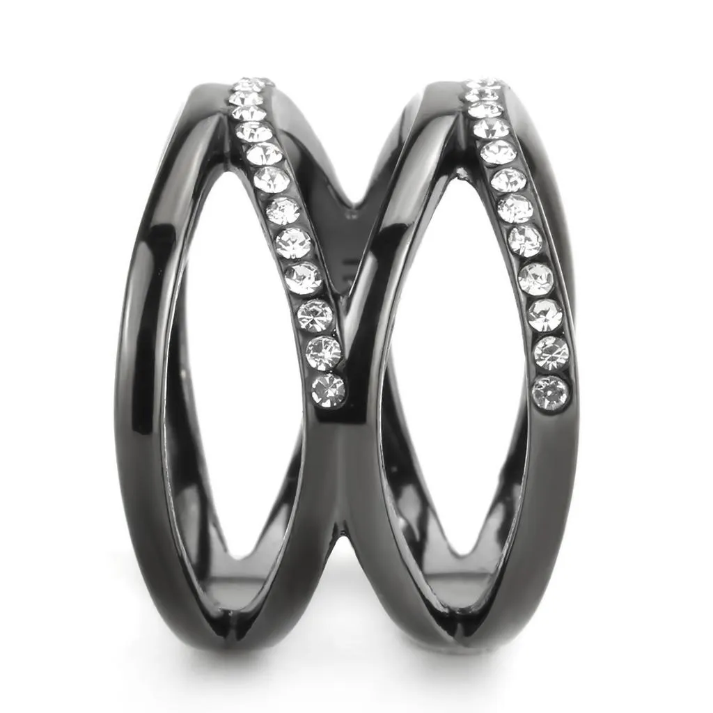 IP Light Black (IP Gun) Stainless Steel Ring with Top Grade Crystal in Clear for Women Style TK3689