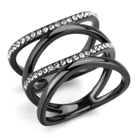 IP Light Black (IP Gun) Stainless Steel Ring with Top Grade Crystal in Clear for Women Style TK3689