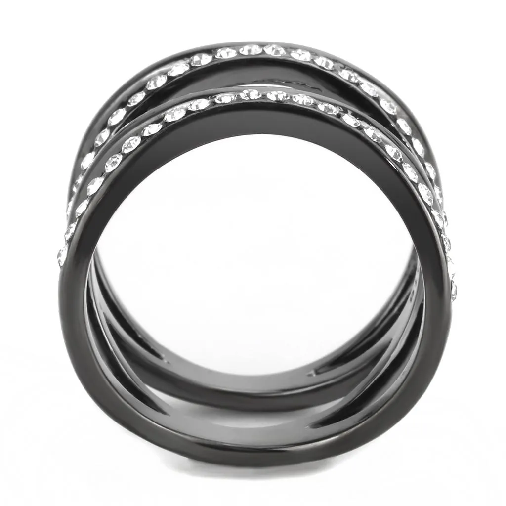 IP Light Black (IP Gun) Stainless Steel Ring with Top Grade Crystal in Clear for Women Style TK3689