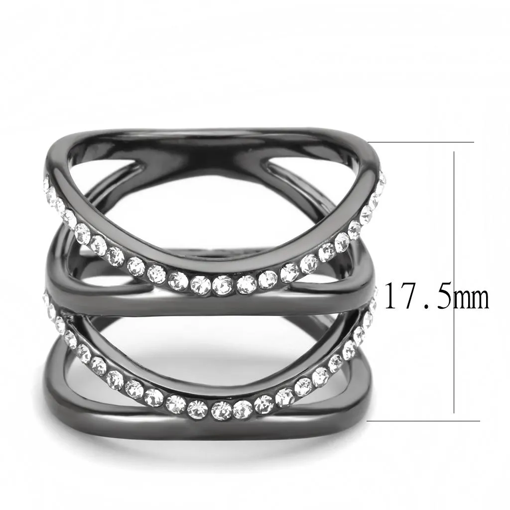 IP Light Black (IP Gun) Stainless Steel Ring with Top Grade Crystal in Clear for Women Style TK3689