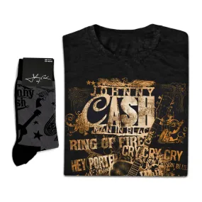 Johnny Cash | Exclusive Band Gift Set | Guitar Song Titles Tee & Socks