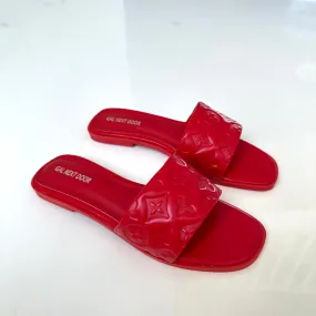 Jumeirah- Red Floral Embossed Sandals