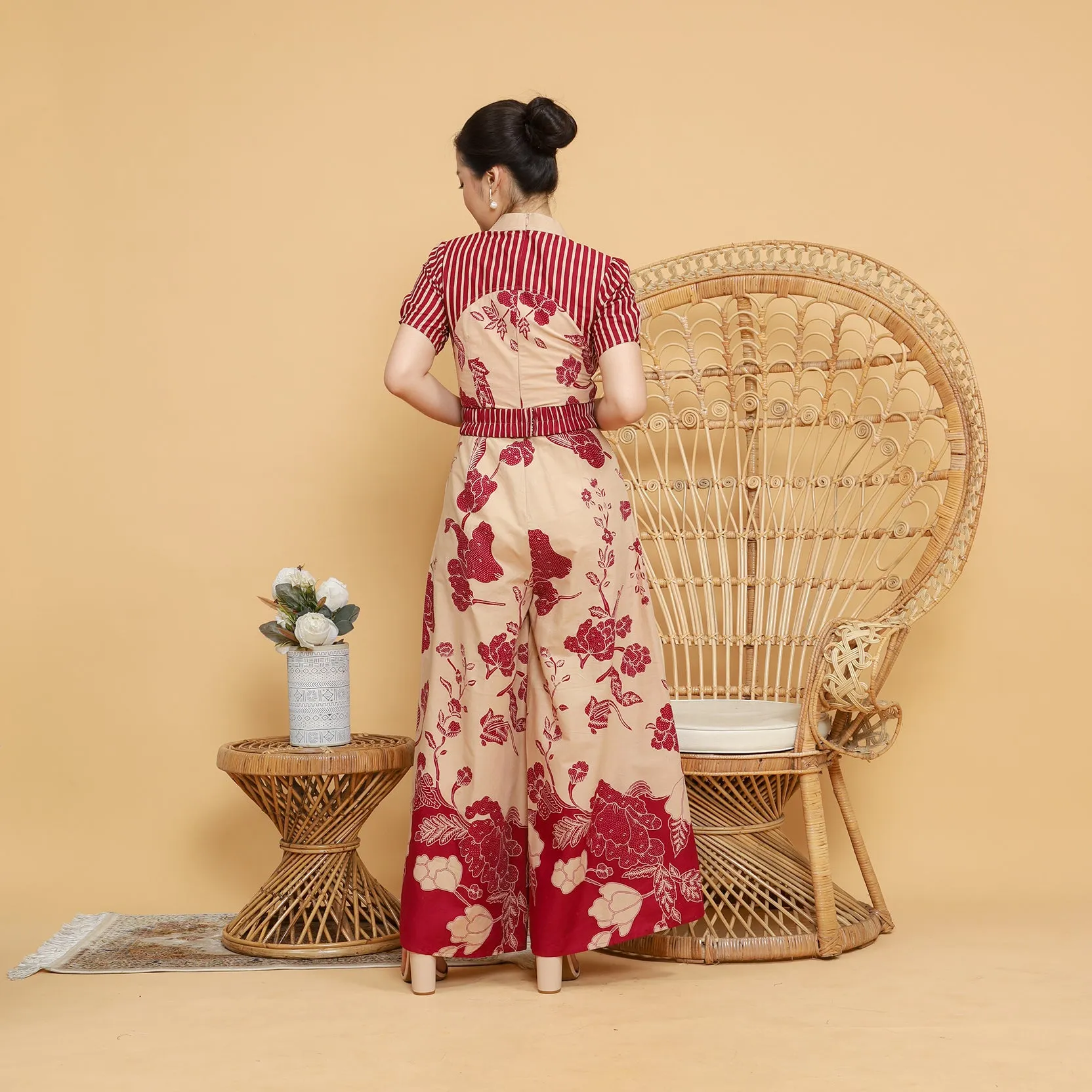 Jumpsuit Resik Cream Red Flower