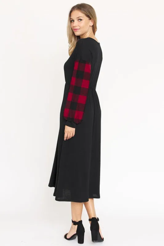 Knit Bishop Sleeve Tea Length Dress