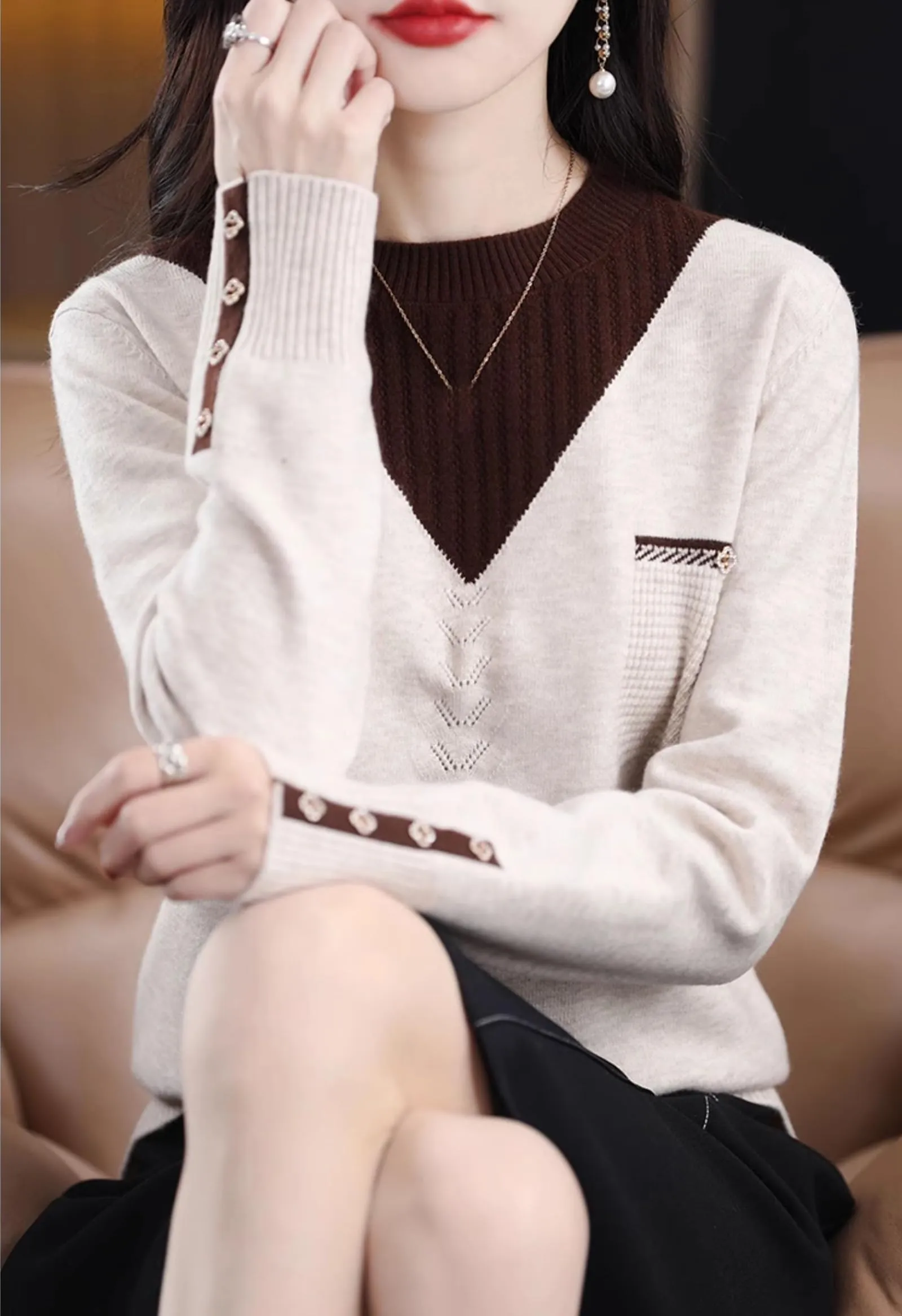 Knit Layered Loose Fall Pullover Tops