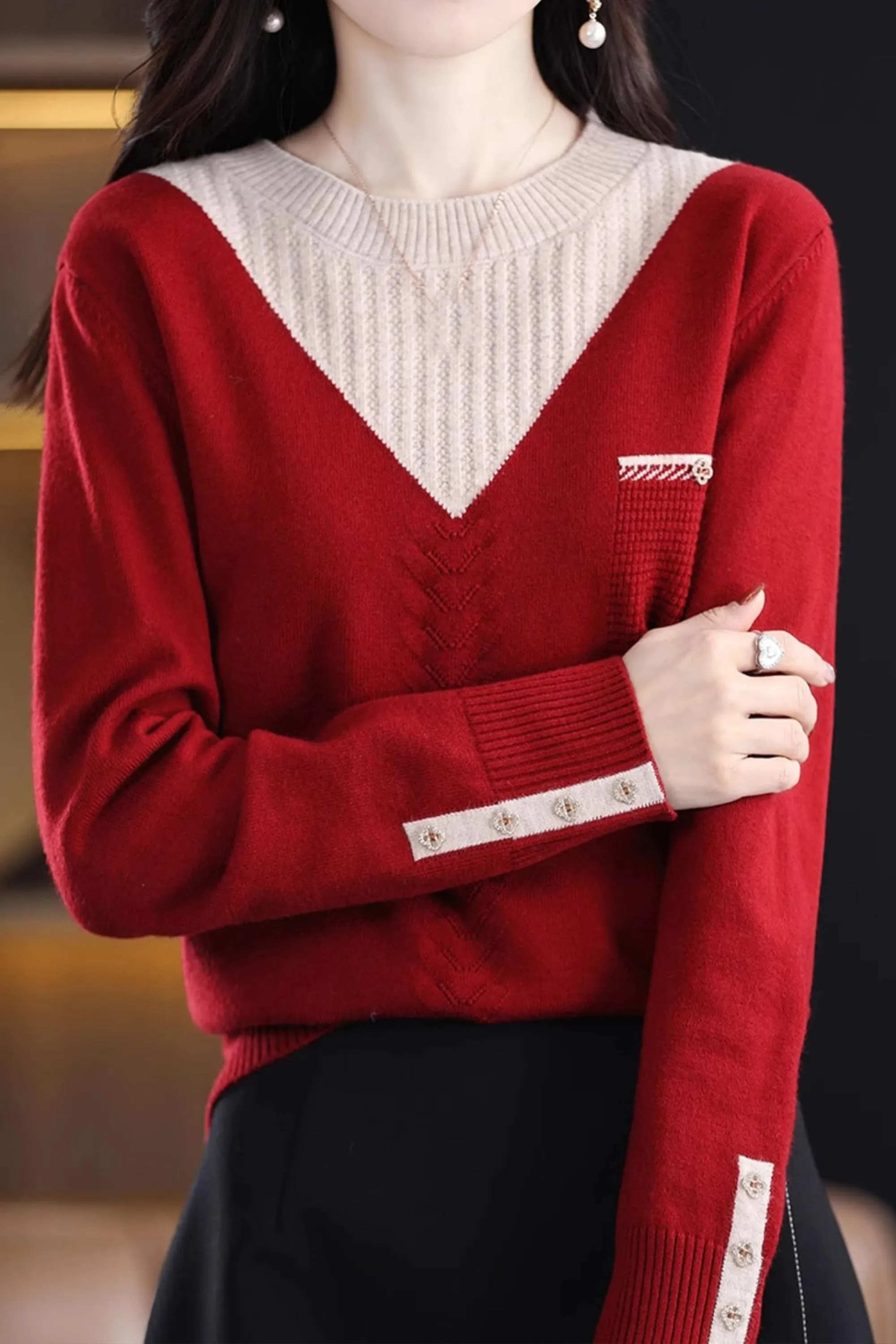 Knit Layered Loose Fall Pullover Tops