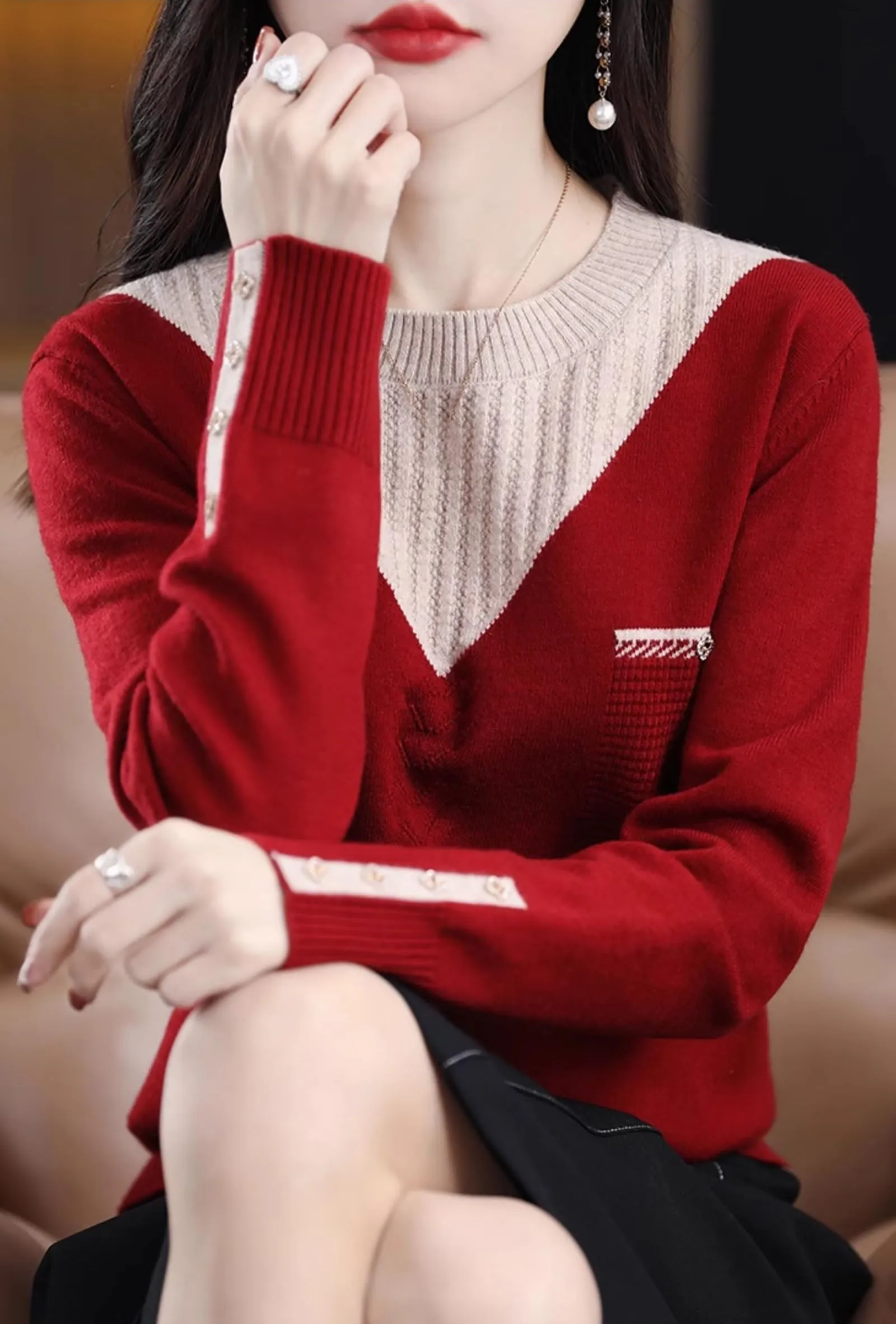 Knit Layered Loose Fall Pullover Tops