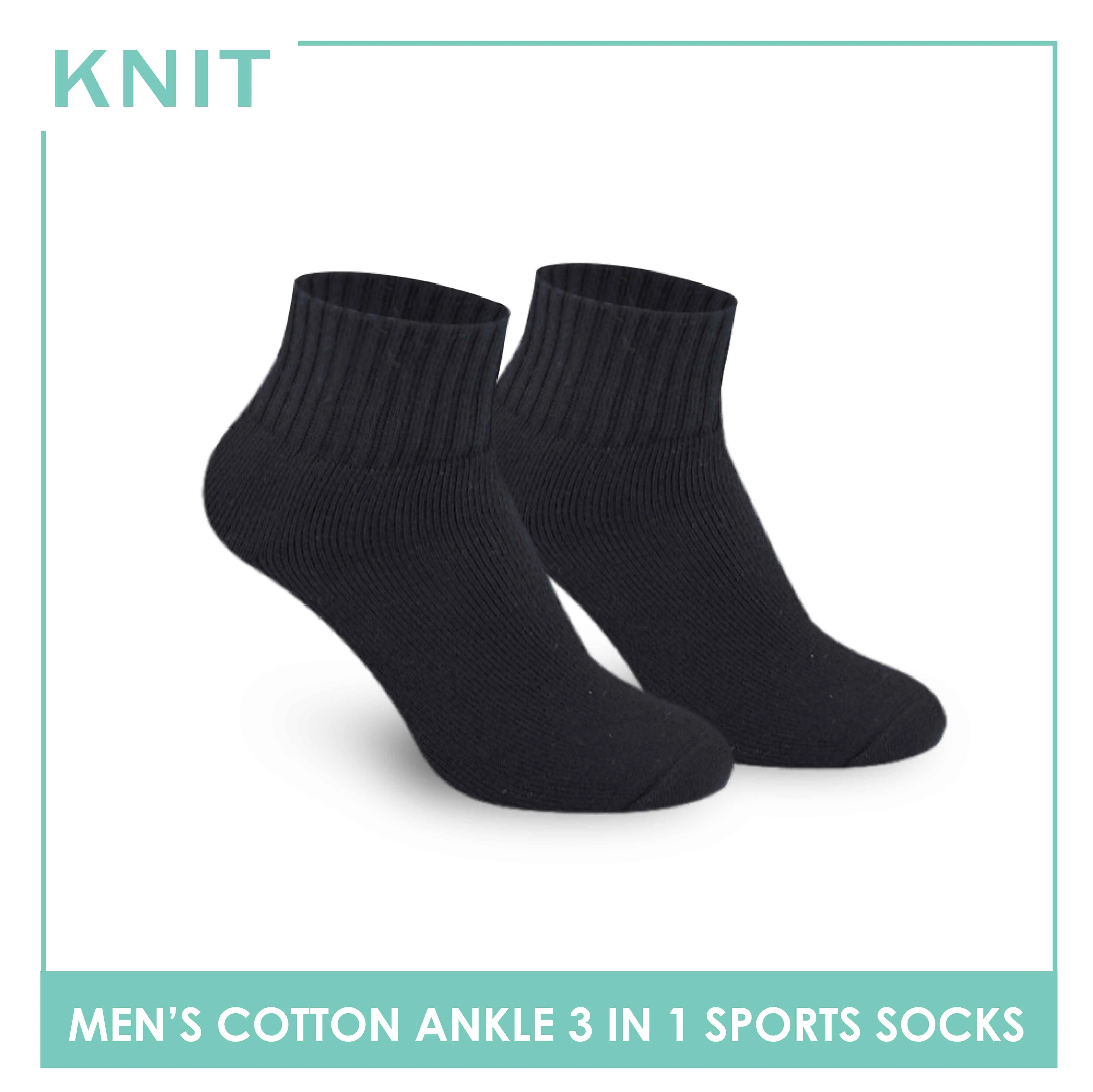 Knit Men's Cotton Ankle 3 pairs in a pack Thick Sports Socks KMSKG2