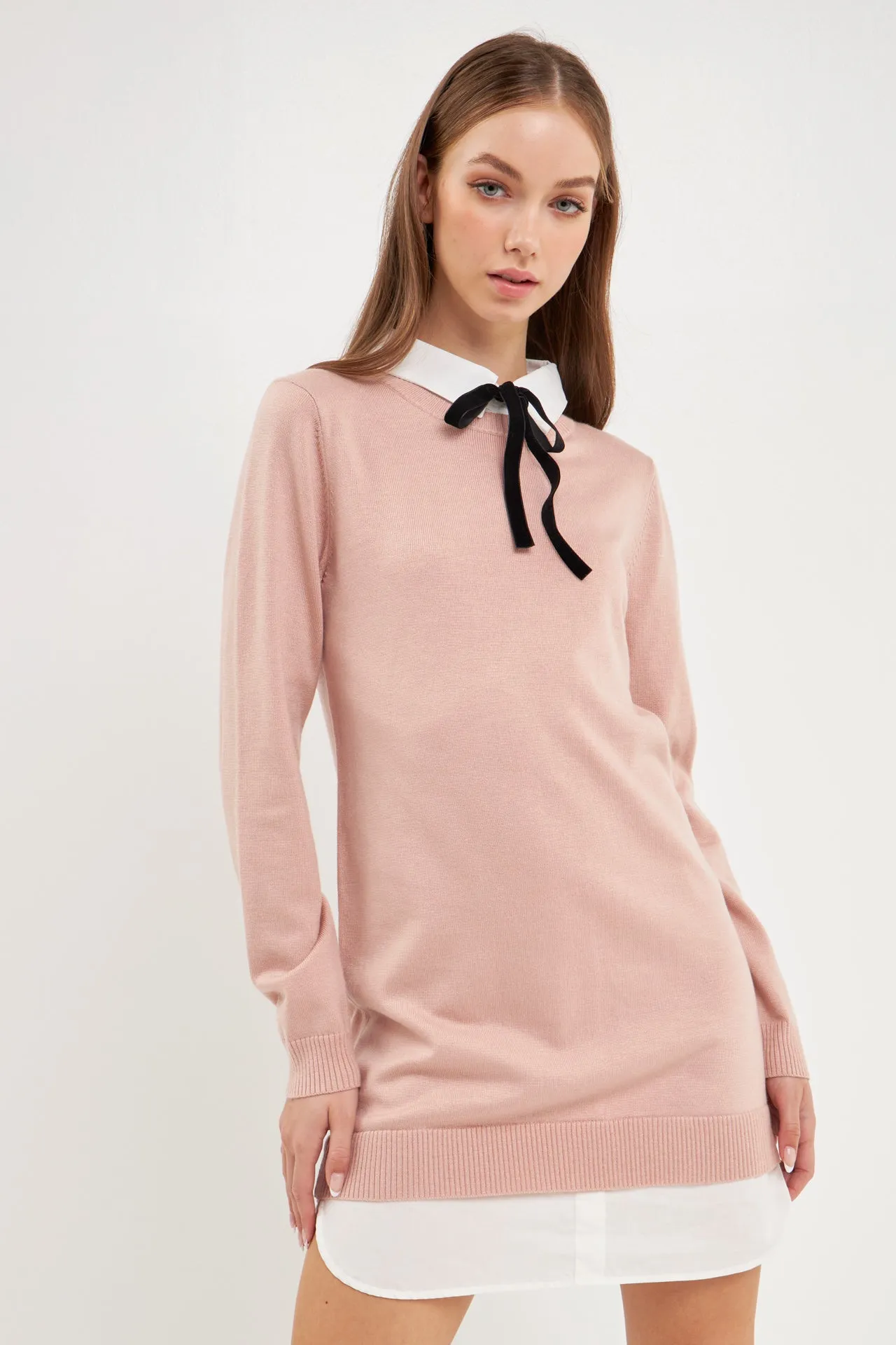 Knit Sweater Mini Dress with Bow