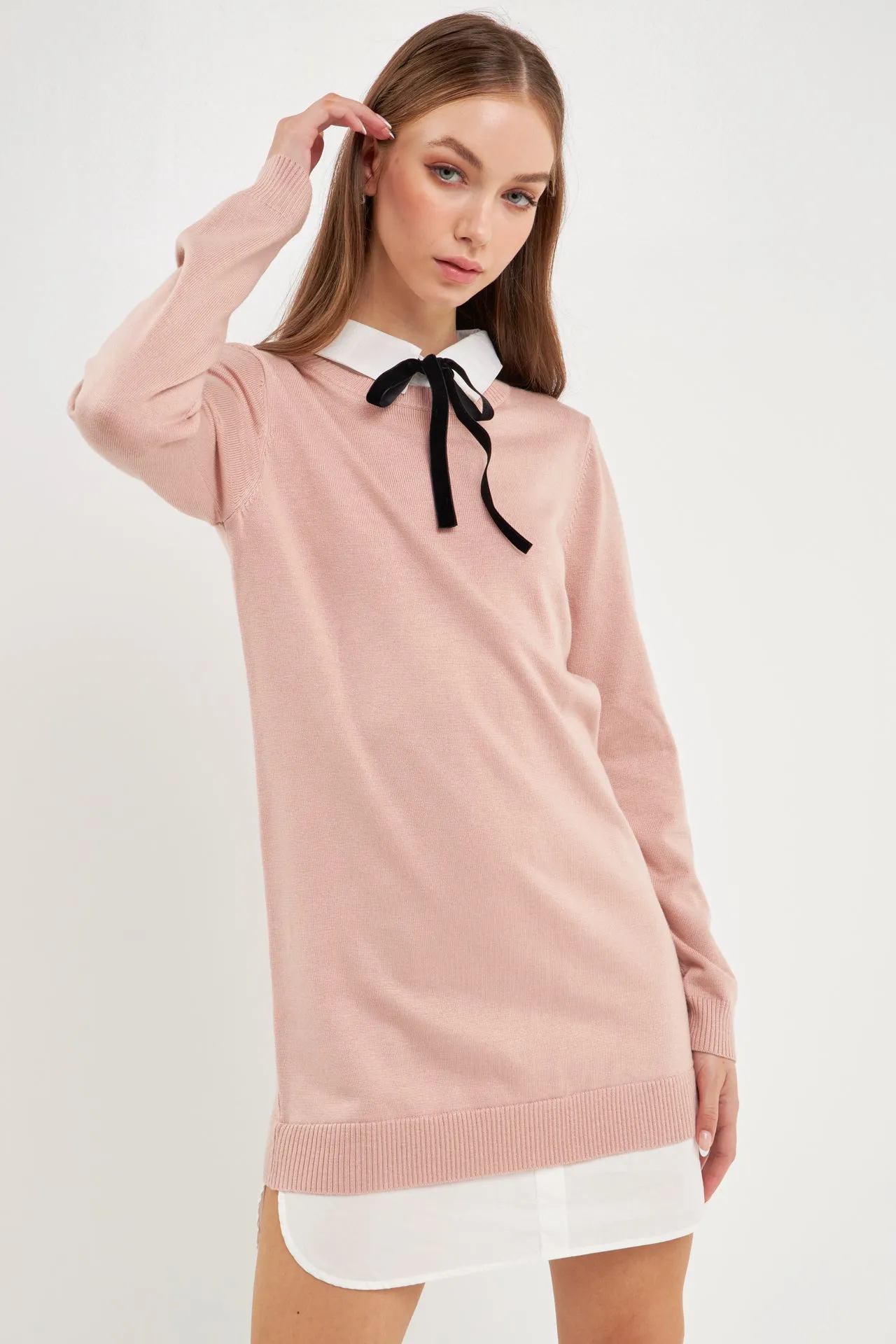 Knit Sweater Mini Dress with Bow