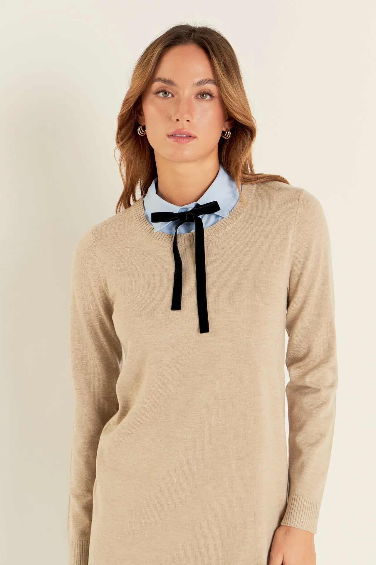 Knit Sweater Mini Dress with Bow
