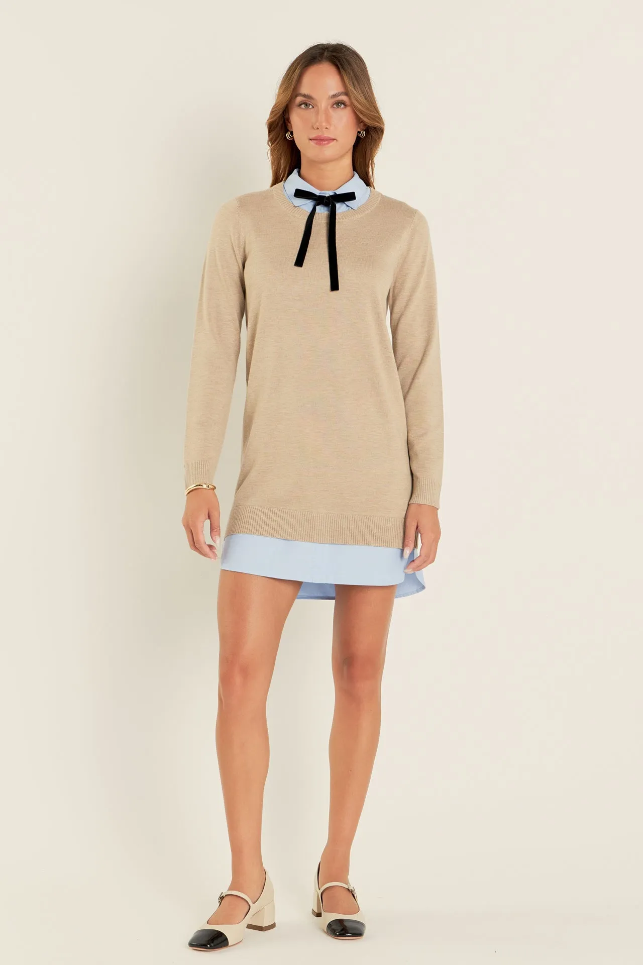 Knit Sweater Mini Dress with Bow