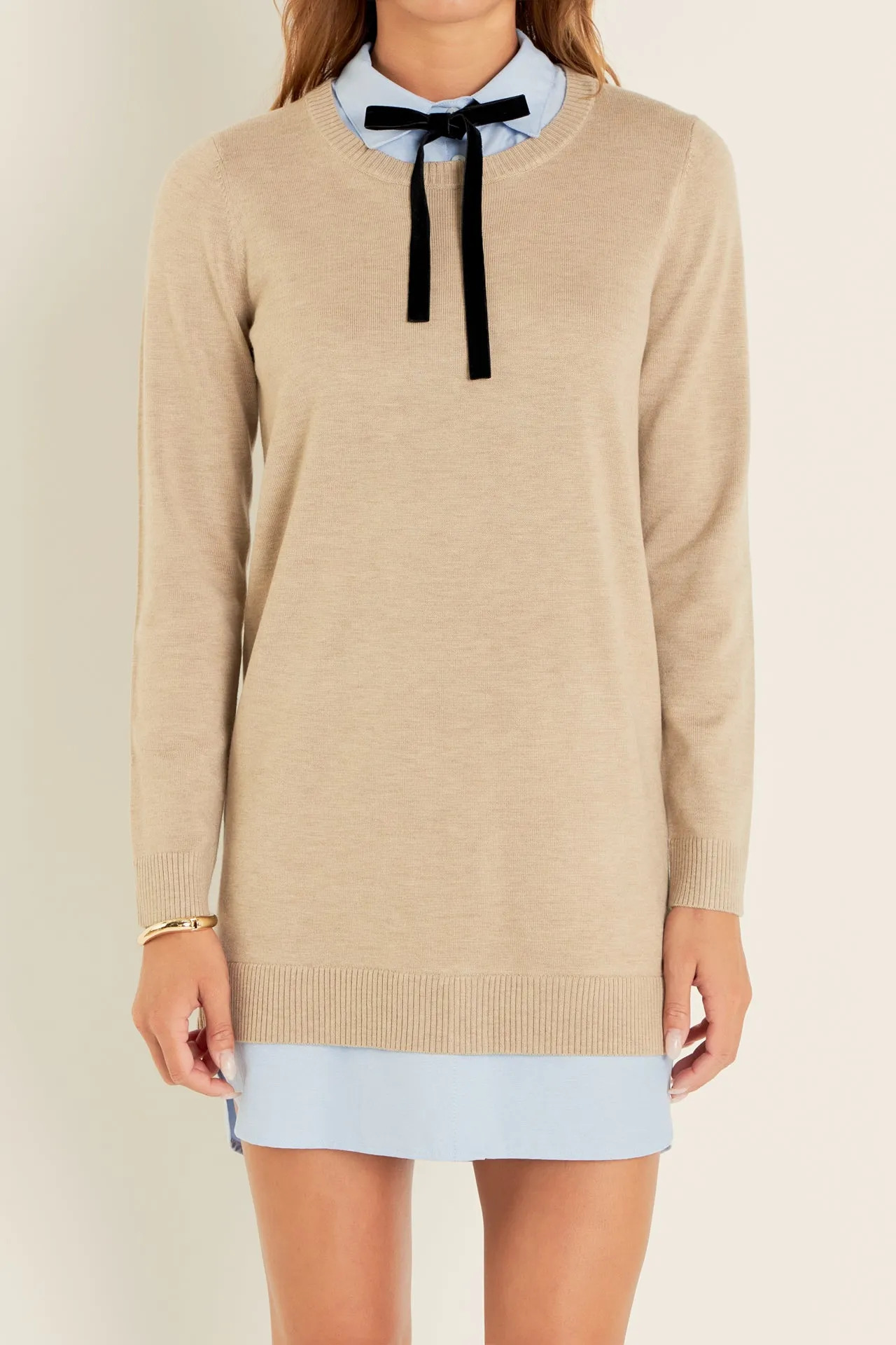 Knit Sweater Mini Dress with Bow