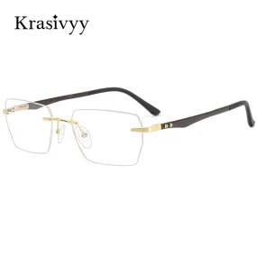 Krasivyy Men's Rimless Square Carbon Fiber Titanium Eyeglasses Kr16027