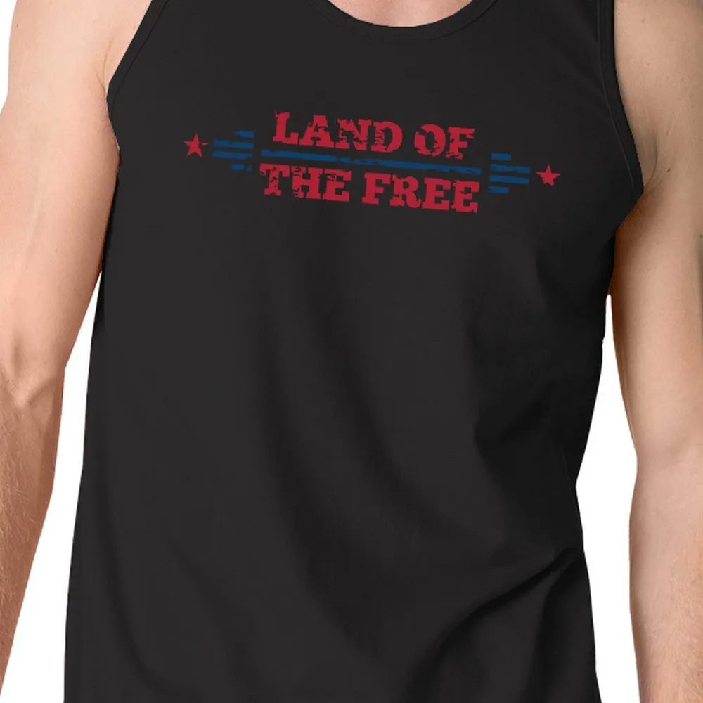 Land Of The Free Mens Black Sleeveless T-Shirt Crewneck Cotton Tank