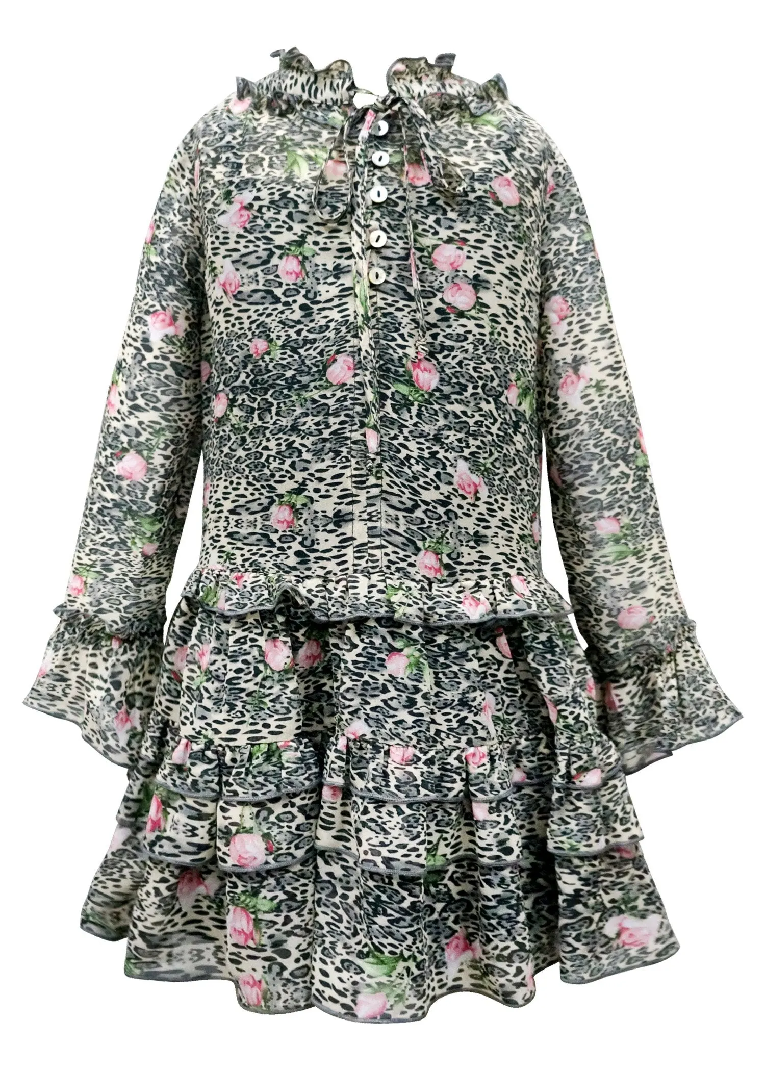 LEOPARD CHIFFON SHIRT DRESS (A34223)