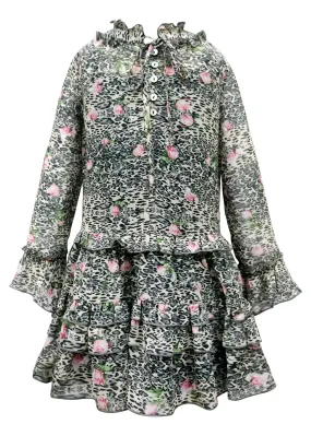 LEOPARD CHIFFON SHIRT DRESS (A34223)