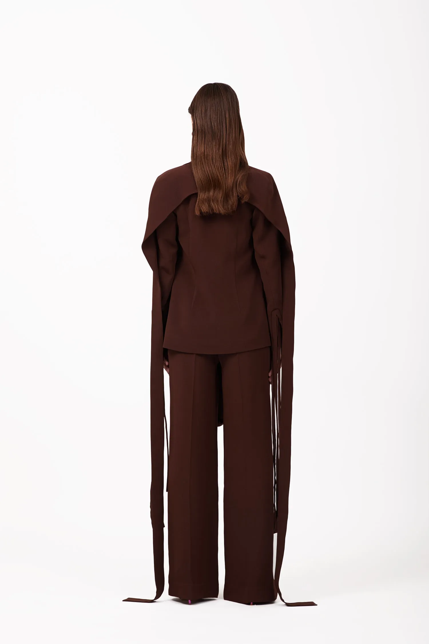 Libra  Brown Crepe Suit Set - Blazer
