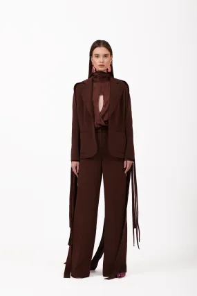 Libra  Brown Crepe Suit Set - Blazer