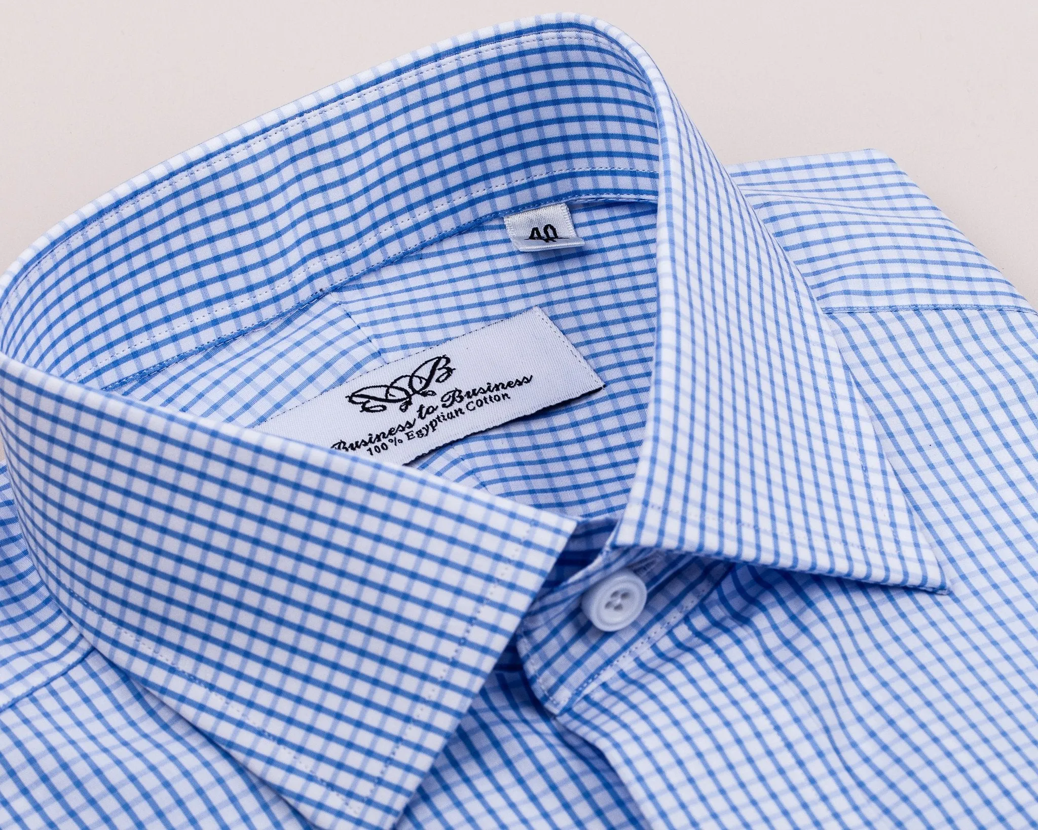 Light Blue Gingham Check Formal Business Dress Shirt Luxury Designer Fashion