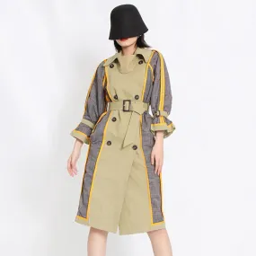 Long Sleeve Double Breasted Striped Windbreaker Trench Coat